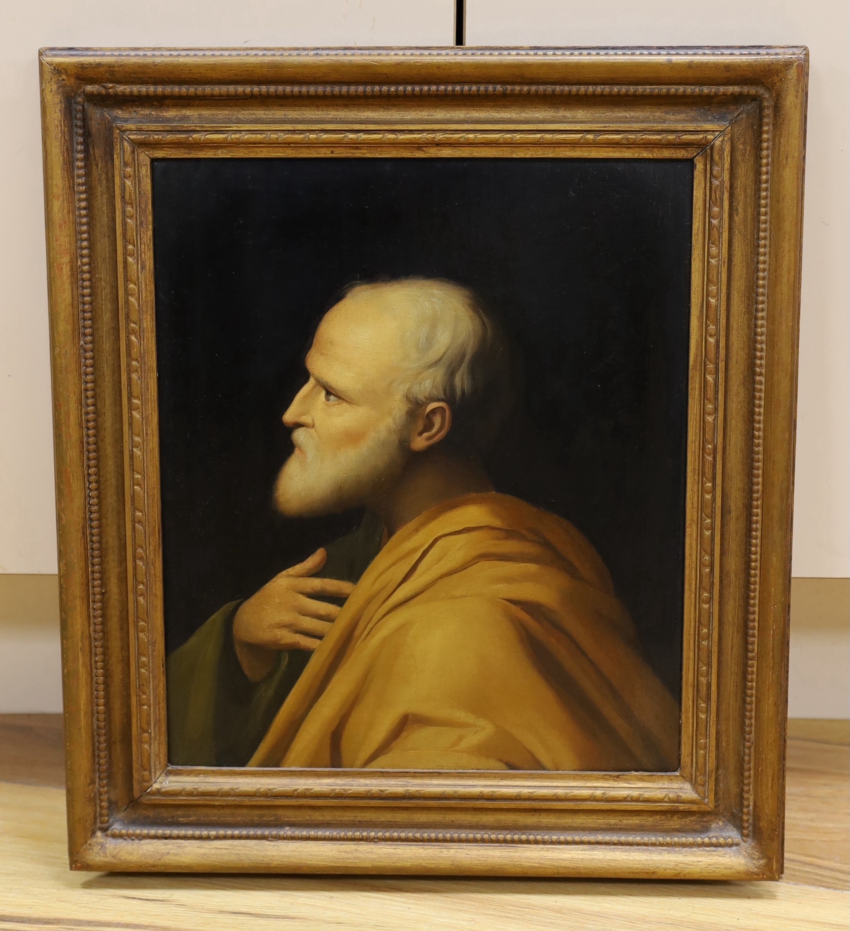 19th century English School, oil on canvas, Portrait of a saint, 34 x 29cm